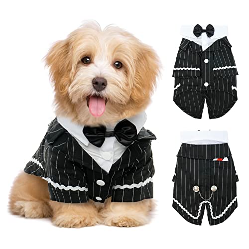 Bonaweite Dog Black Suit Costume, Pet Halloween Costume With Bow Tie, Formal Boston Tuxedo Shirt For Small Medium Large Puppy Dogs, Cat Dark Bride Costume Prince Wedding Clothes #TOP15