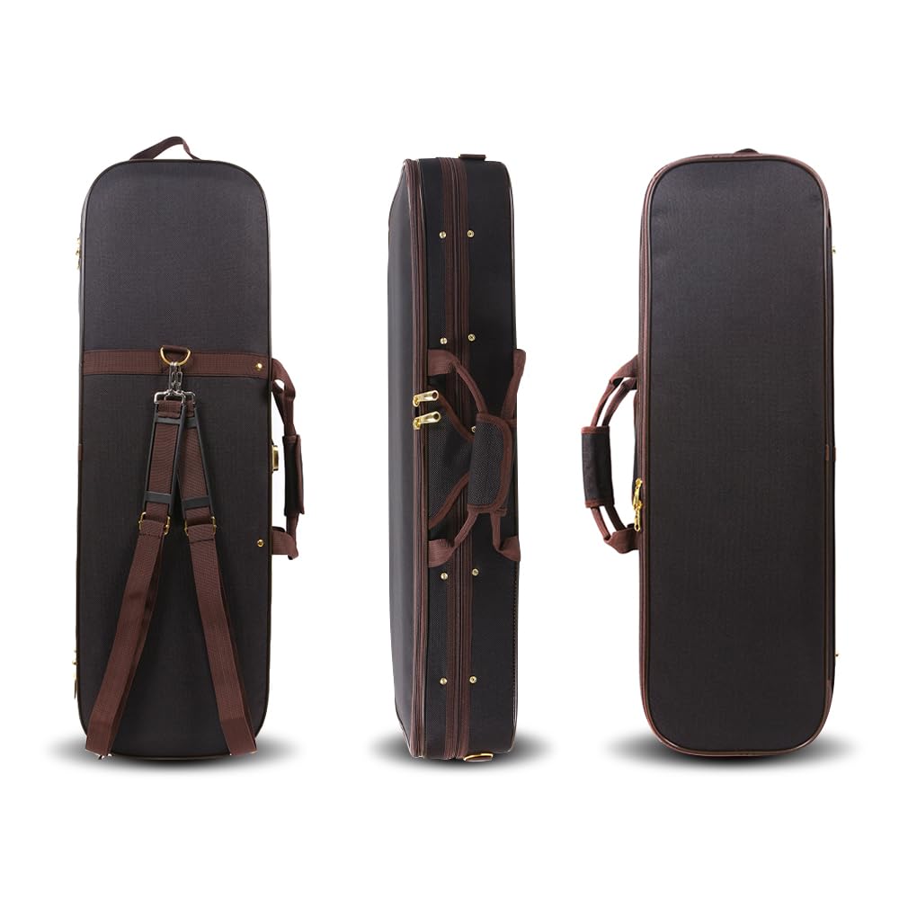 Yinfente Estuche para violín 4/4, tamaño completo, funda rígida de madera oblonga para violín 4/4 con higrómetro correas ajustables para violín principiante