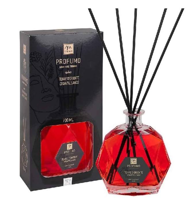 Profumo Diffusore di Fragranza Terre d'Oriente, Bottiglia Esagonale Rossa, 700 ml