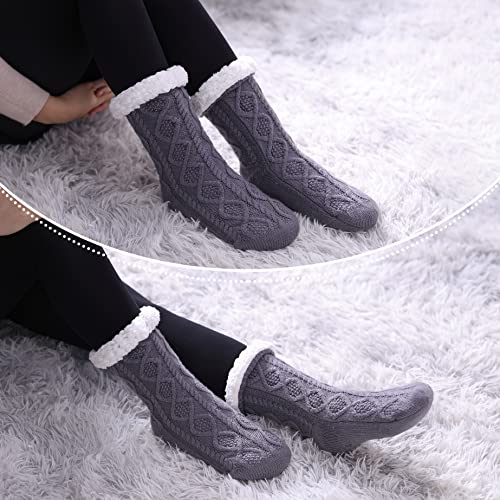 LINEMIN Womens Slipper Socks Winter Warm Fleece Lined Socks Cozy Soft Thick Fuzzy Non Slip Indoor Christmas Socks4