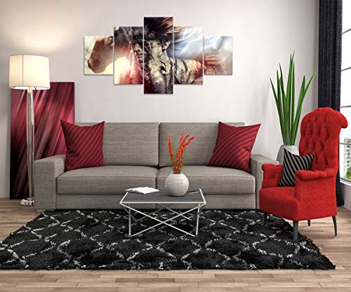 Figure Series Home Decor Artwork Native American Indian Warrior Feather Headdress And Horse Wall Art 5 Piece Paintngs Mystic Print On Canvas Framed For Living Room Hooks Ready To Hang(60''Wx32''H) #TOP4
