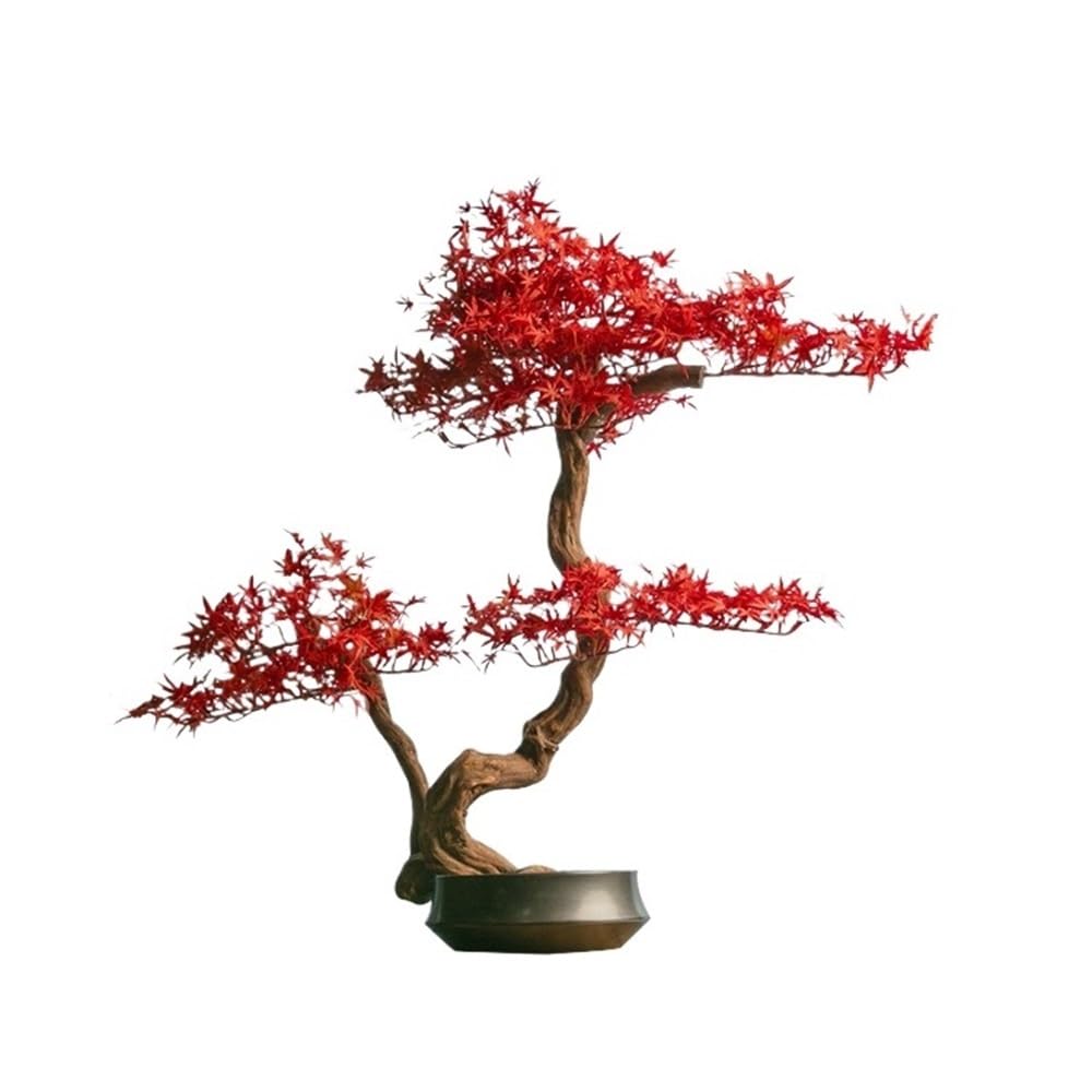 IUokLU Artificial Bonsai Artificial Red Maple Bonsai Tree Hotel Entrance Living Room Large Fake Plants With Pots Decorative Ornaments
