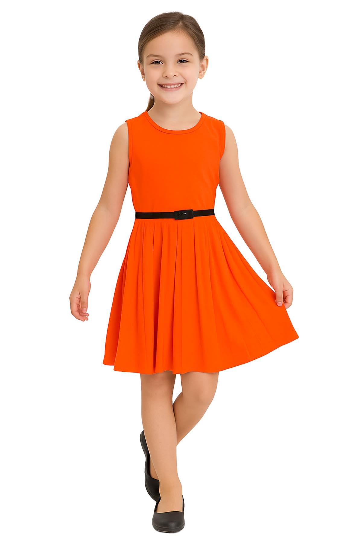 A2z 4 Kids Girls Neon Orange Plain Skater Dress Party Fashion Summer Dresses - New Skater Dress 9-10