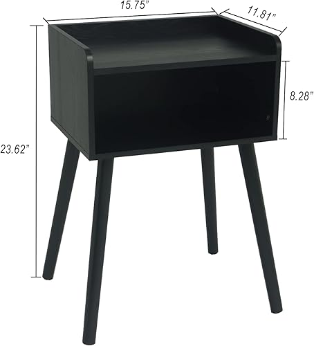 Miniatura 35 de MaxSmeo Mesita de noche, moderna de mediados de siglo, mesa auxiliar para dormitorio con almacenamiento, mesita de noche pequeña con patas de madera