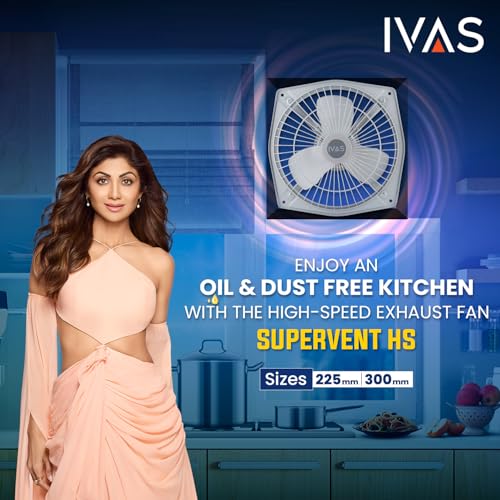 Image of IVAS SuperVent HS 225mm Metal Exhaust Fan, High Speed 2200 RPM, AD 600 CMH, 100% Copper Winding, Strong Suction, Anti Rust, Easy Installation, For Kitchen & Bathroom, 2 years Warranty, Grey, Pack of 1