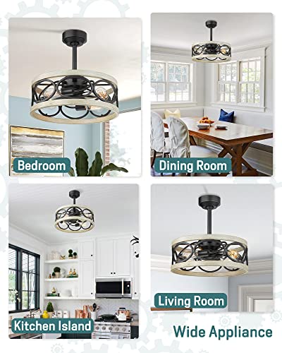 Melkelen Farmhouse Ceiling Fans, 52 Inch Ceiling Fans with Lights and Remote Control, Rustic Barnwood Blades, Industrial Cage Light, Matte Black (MKC02-WW) - Image 6