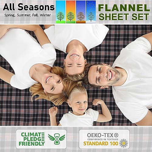 RUVANTI Flannel Sheets Queen Size - 100% Cotton Double Brushed Bed Sheets, Deep Pockets 16 Inches Queen Sheet Set, All Seasons Breathable & Extra Soft - Warm & Cozy, 4 Piece, Peach & Black Plaid by RUVANTI - Image 6