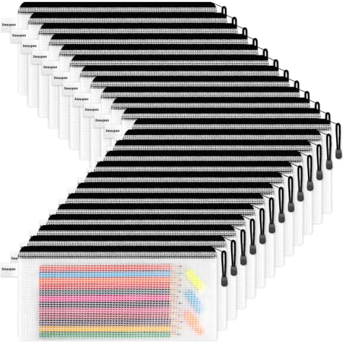 Image of Smarpau Pencil Pouches 24 Pack, A6 Mesh Zipper Pouch Bags Clear Pencil Case | 9.3 inch x 4.7 inch Waterproof Small Zipper Pouches for Classroom Organisation, Crafts, Cosmetics& Travel Storage (Black)