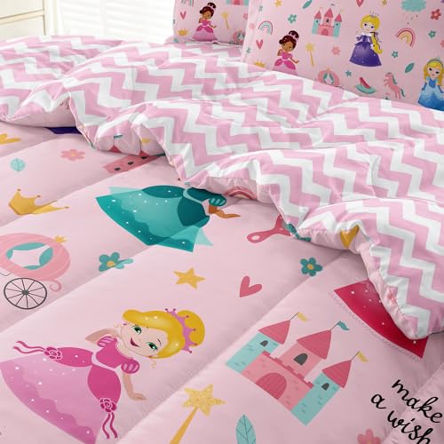image for SIRDO Kids Magical Princess Comforter Set Bed in a Bag Twin Size- 5 Pi