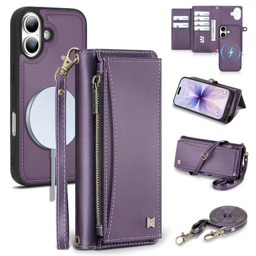 BLISLIAR Wallet Case for iPhone 17 with Card Holder/Crossbody Wallet/Strap,[RFID Blocking][Magnetic] PU Leather Phone Case for iPhone 17,6.3 in,Purple