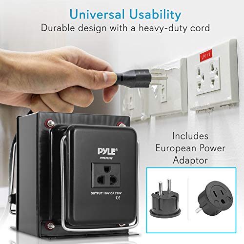 Pyle Step Up And Down Converter - 2000 Watt Single Phase 220/240 Volts Down To 110/120 Volts, Voltage Converter Transformer W/ European Power Adapter, One Grounded Outlet, 2 Extra Fuses Pvtc2020U #TOP4