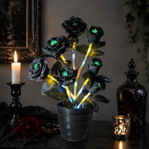 Image of Gothic Black Rose LED Flower Lamp Artificial Rose Night Light Bedroom Decor | Bar Nightstand Desk Halloween Decor Gifts for Women Girlfriend Wife Friend Valentines Anniversary Chriatma Birthday Gifts