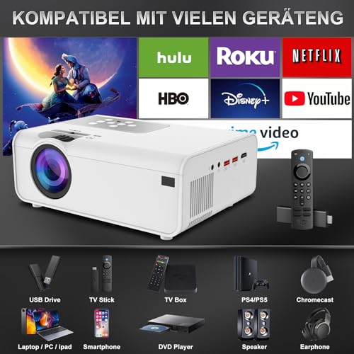 Eroshoo Beamer Full HD, 5G WiFi Native 1080p beamerondersteuning, 4K, bluetooth thuisbioscoop, videoprojector 12000 lumen, draagbare filmprojector, mini beamer, compatibel met HDMI USB/Fire Stick, - Image 7