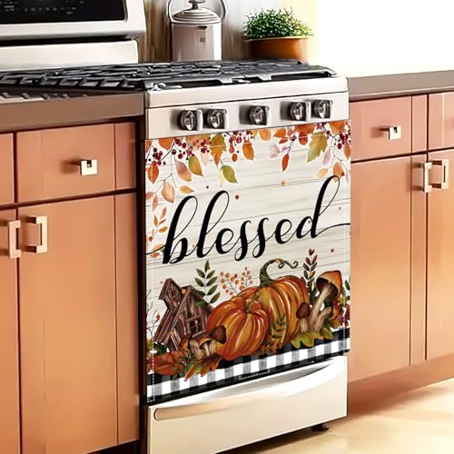 Image of Fall Pumpkin Dishwasher Magnet Cover Blessed Autumn Dishwasher Magnet Sticker for Kitchen 23x26 in Thanksgiving Decor Dish Washer Magnets Cover Refrige Magnets Panel Decal