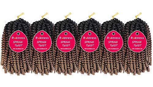 6 Pack Spring Twist Crochet Braiding Hair 10 Inch Bomb Twist Crochet Braids Ombre Colors Low Temperature Kanekalon Synthetic Fluffy Hair Extensions 20 Strands 90g/Pack(10inches, T1B/30/27)