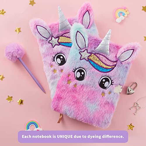 Plush Unicorn Notebook Set - Sparkly Journal Unicorn Diary For Girls Kids Gift Embroidery Fuzzy School Travel A5 Secret Lined Notepad Ballpoint Pens Tape With Locks And Keys #TOP5