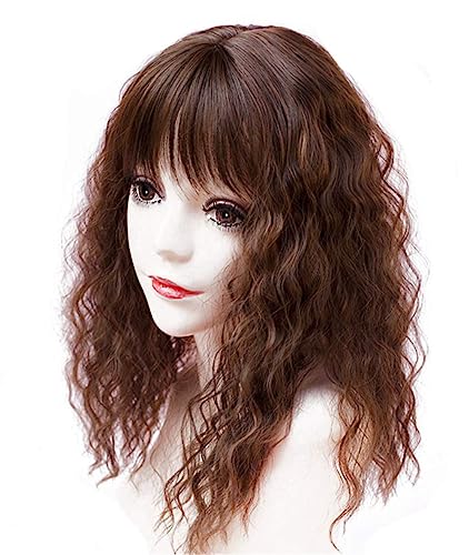Yanamy Hair Topper Hairpieces with Bangs for Women, Clip on Curly Wavy Synthetic Top Wiglet Hairpieces for Thinning Hair (17