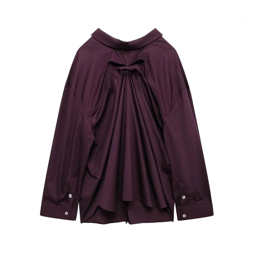 Fnfmrfmr Camicie oversize plissettate sul retro da donna a maniche lunghe con bottoni