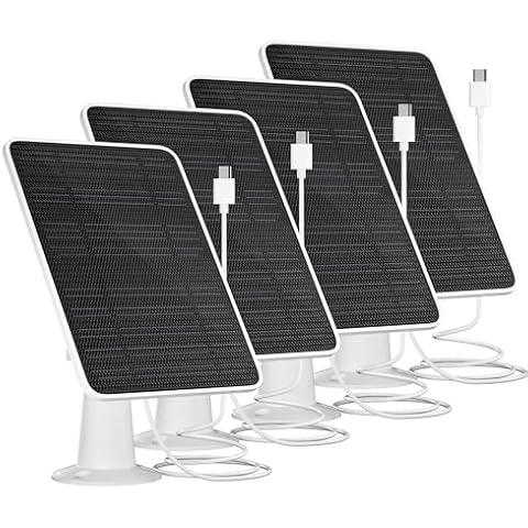 Solar Panel Charger Compatible with Wyze Cam Outdoor, 5V 4W Continuous Power USB Solar Panel for Rechargeable Battery Powered Cam, IP65 Waterproof with Secure Wall Mount, 10ft Charging Cable, 4 Pack Cover