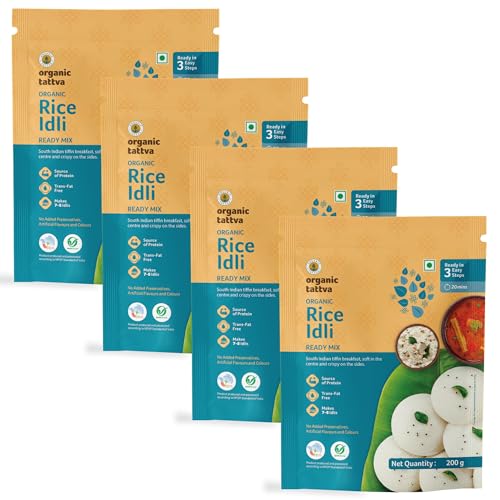 Image of Organic Tattva Rice Idli /Idly Instant Mix 200g, Ready in 5 Steps, 4 Pack | With Benefits of Rock Salt and Sunflower Oil, Protein & Fiber Rich, No Cholesterol & Trans Fat, Ideal for Quick Breakfasts