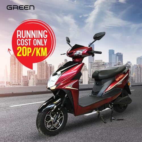 Image of Green Invicta Low Speed Electric Scooter Non RTO 60KM Range Red with Portable Charger