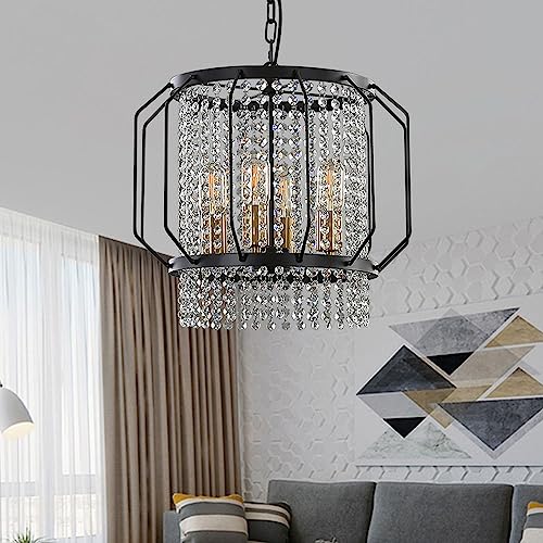 Lustre en cristal noir moderne au design suspendu chic pour salon