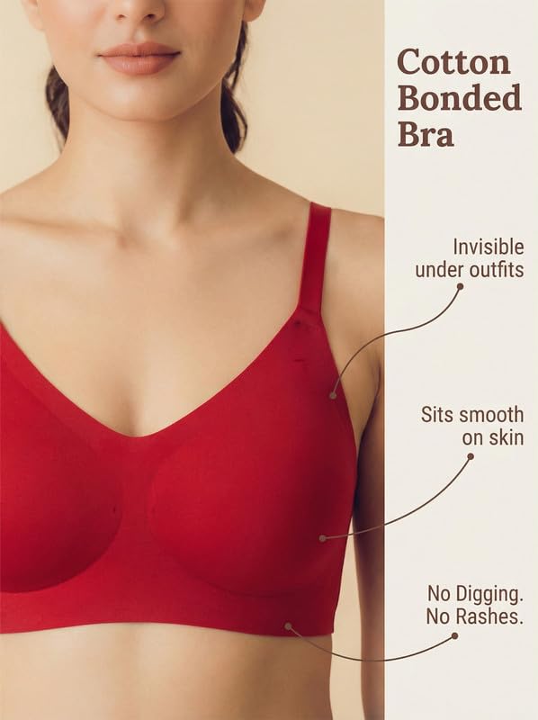 Image of Tweens Cotton Padded Bonded Bra for Women | Full Coverage Wire-Free Bra | Seamless No-Dig Comfort | Breathable Cotton | Elastic-Free Bottom Band & Side Wings | Pack of 1|
