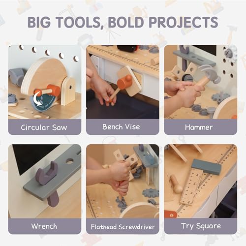 Leeshyah SAIPO003 Wooden Kids Tool Bench With Electric Drill, Toddler Tool Bench thumb #2