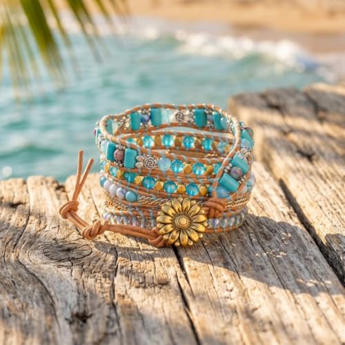 Image of YGLINE Boho Handmade Wrap Leather Tube Crystal Stone Bracelet for Women