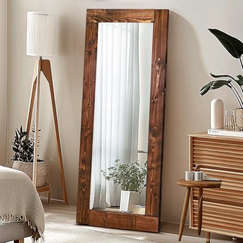 Image of 58x24in Full Length Mirror, Solid Wood Convex Frame, Brown