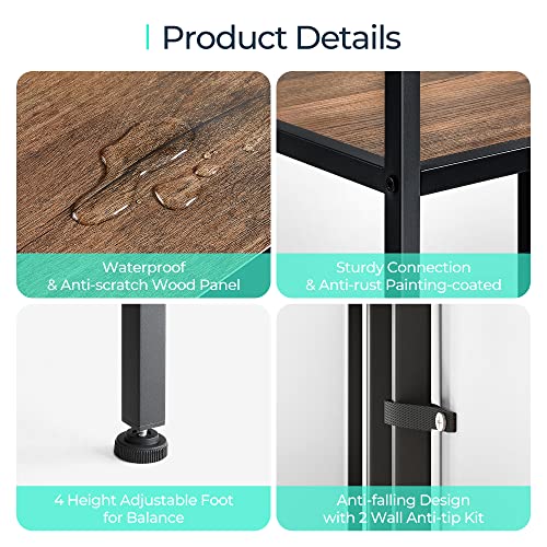 Linsy Home Bookshelf, 5 Tier Wood And Metal Book Shelf, 68 Inches Display Tall Bookcase, Open Display Shelves For Living Room Bedroom Home Office, Brown #TOP4