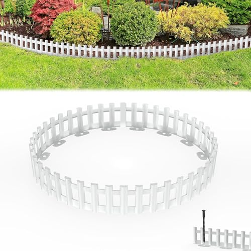 UISEBRT Kunststoff Rasenkante,Holzoptik Beeteinfassung mit Erdnägeln,Flexibler Beetumrandung aus Polypropylen Weiß 1 Element (L x H): 43 x 12cm - 6 Stück, 258cm