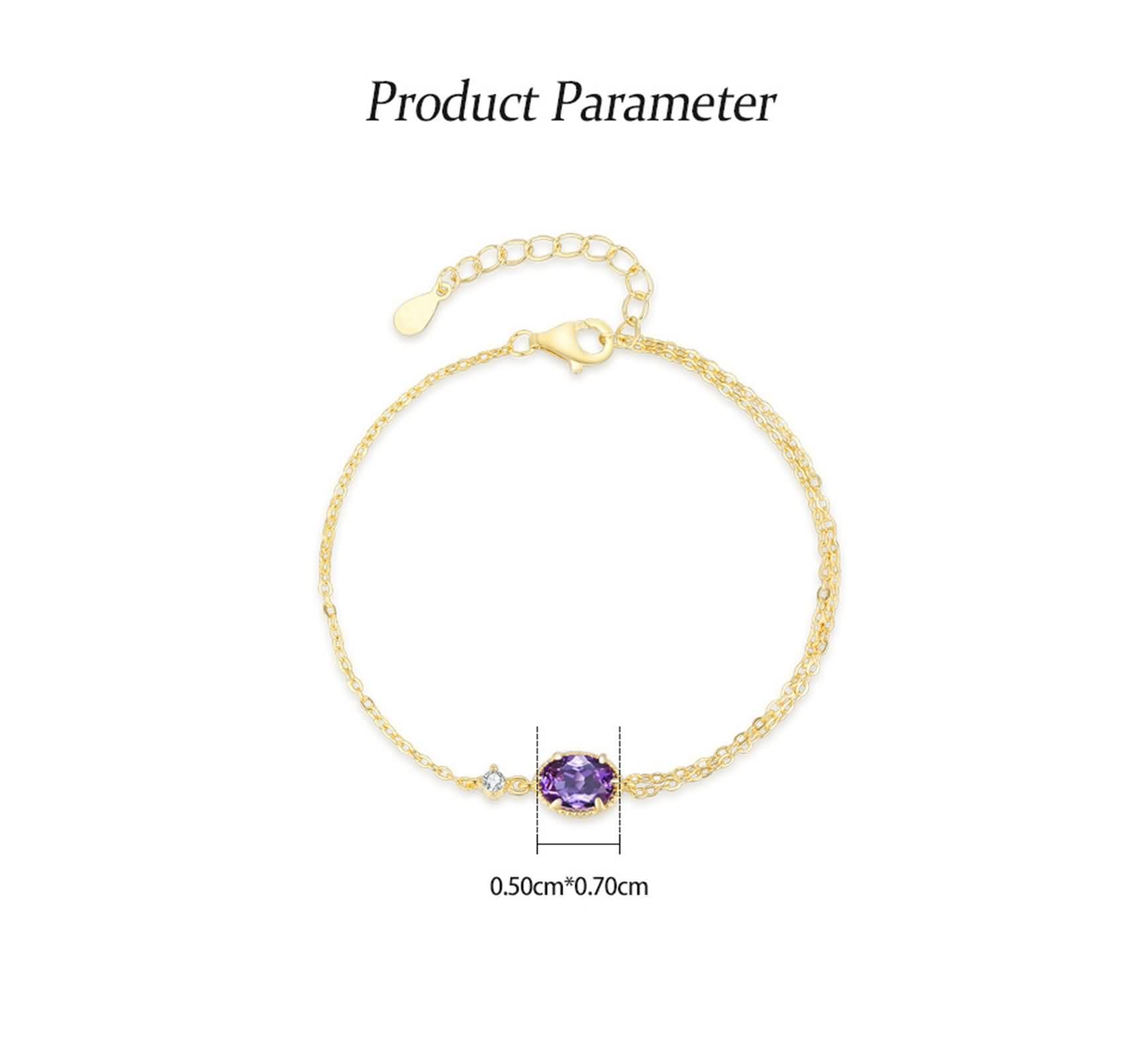 Pulseras para mujer de oro de 9 K/14 K/18 K, clásicas pulseras pequeñas con amatista lila, talla ovalada, joyas auténticas, brazaletes con diamantes de oro amarillo Au 375/585/750