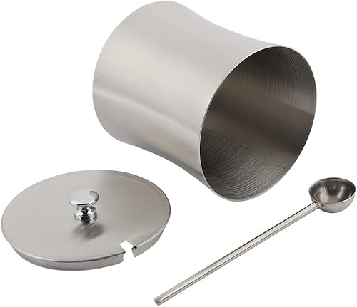 Agatige Azucarero de 13 onzas con tapa y cuchara, recipiente de acero inoxidable para condimentos, condimentos, condimentos, condimentos, sal y