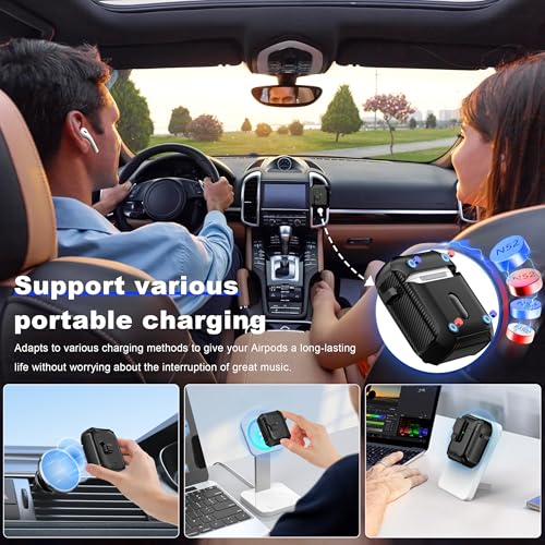 Image of RFUNGUANGO AirPods 2 Case with Lock Magnetic Lid Phone Stand, Black