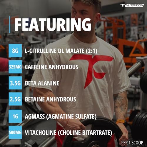 Image of TC Nutrition Batch 27 Pre Workout Powder - 8g Citrulline, 3.5g Beta Alanine, 2.5g Betaine, 325mg Caffeine | Instant Energy, Focus, Pumps, & Strength | Nitric Oxide Booster 20 sv (Blue Slushie)