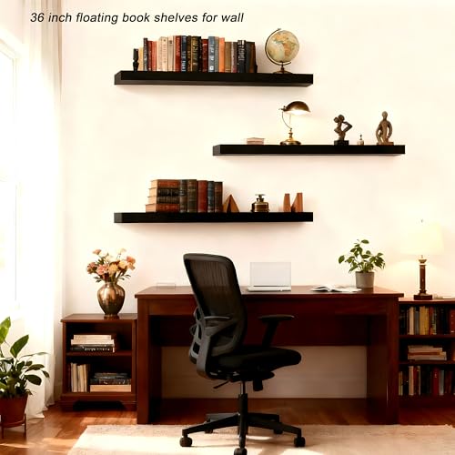 Image of ROGMARS Black Wooden Floating Shelves for Wall 36 Inches Long