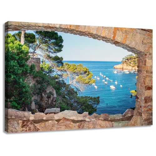 Woxfcart Ocean Landscape Canvas Wall Art, Blue Nature Sea View Scene Pictures Prints for Farmhouse Living Room Home Office Bedroom Decor, 24 x 36 Inch
