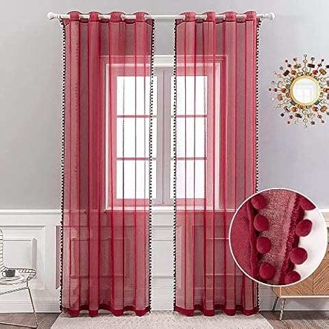 MIULEE Cortinas Salon con Pompones Cortina Infantil de Visillo Translucido Cover