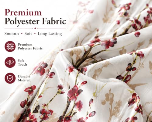 Image of 9 Feet Polyester Floral Light Filtering Long Door Curtains for Bedroom, Living Room & Hall, Eyelet Top, Maroon Print Curtain Set of 4
