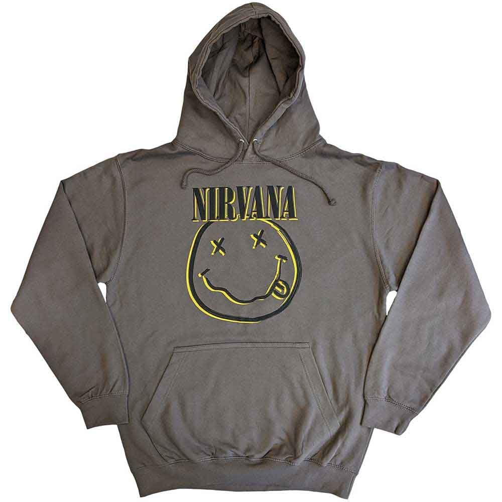 Rock Off officially licensed products Nirvana Hoodie Inverse Smile Band Logo Official Unisex Charcoal Grey Pullover L