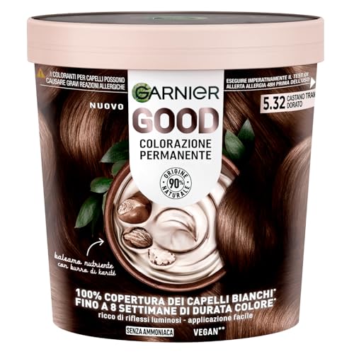 Garnier Good Coloración Permanente 5.32 Castaño Atardecer Dorado Tinte para Cabello Hasta 8 Semanas Color Brillante y Luminoso Cubre el 100% de Canas Fórmula Vegana sin Amoniaco - 3 Paquetes