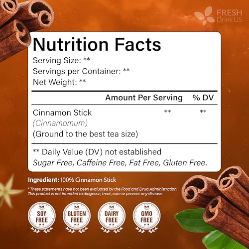 Image of FreshDrinkUS, Premium 135 Cinnamon Tea Bags, 100% Natural & Pure, Herbal Tea, Made with Natural Materials-Corn Fiber Tea Bags, Sugar /Caffeine /Gluten Free. Warmly Taste and Balance.