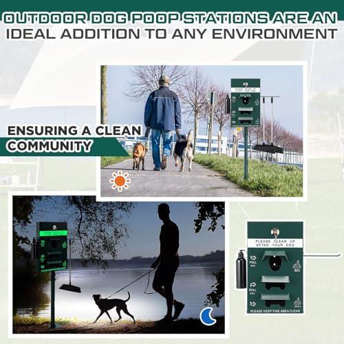 Image of Qinyoung Dog Waste Station with Hand Sanitizer Bottle Galvanized Steel Outdoor Pet Waste Bin Dispenser Reflective Sign Pet Waste Station Rust Proof Dog Waste System for Backyard Commercial Park