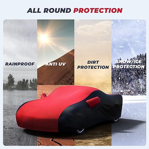 Image of KAKIT Waterproof Car Cover Custom Fit for 2020-2022 C8 Stingray, UV Resistant Fade-Proof Cover for Chevy Corvette, Indoor & Outdoor Use (Red & Black Combo)