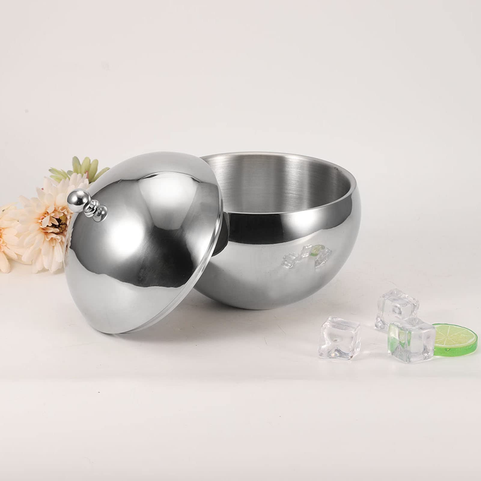Sxhlseller Seau à glace à double paroi en acier inoxydable avec couvercle, seau à glace isolé, refroidisseur à boissons en métal pour barbecue et fête de mariage