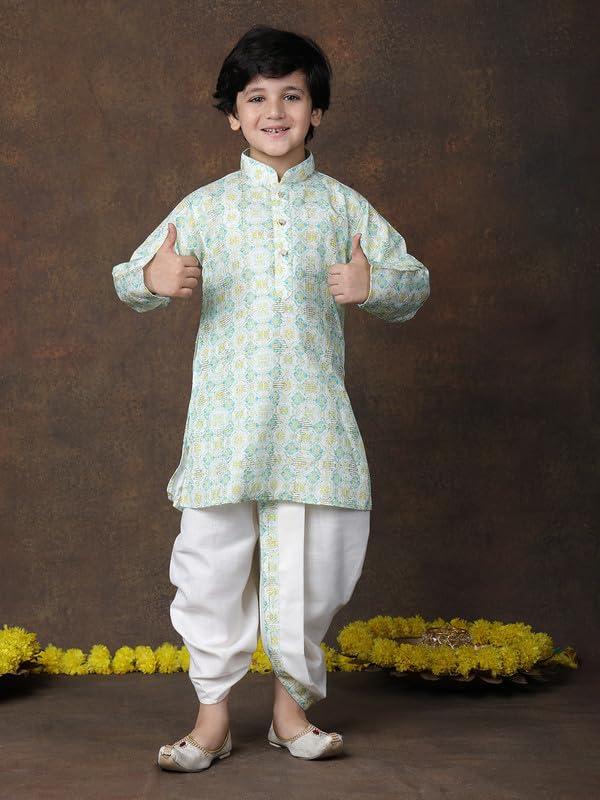 Image of superminis Boys Cotton Solid Jacket, Kurta Dhoti Set