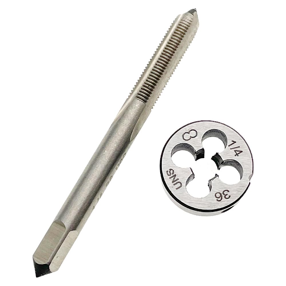 Set di maschi e filiere 1/4-36 RH Filiera per maschiatura filettata 1/4x36 destra, utensile per maschiatura filettata e filiera tonda 1/4 x 36 con impugnatura per macchina Filiera per maschiatura 1/