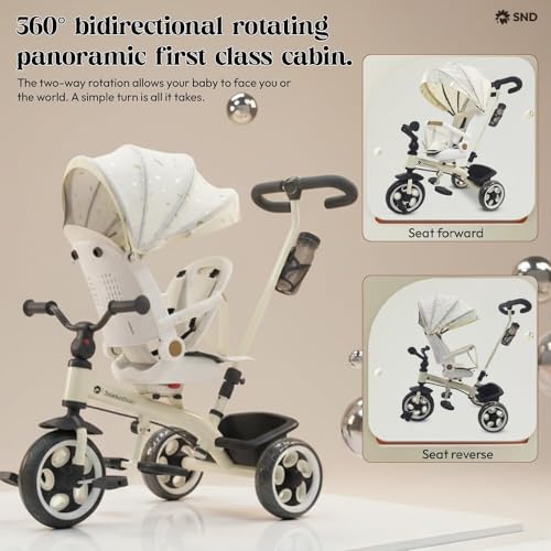 Image of StarAndDaisy Kids Cycle for 2-5 Years Boy & Girl /Tricycle with EVA Wheels, Bell & Basket /Baby Trike Cycle 30 Kg Capacity, 3-Point Safety Belt with Canopy & Parent Handle (Graffti White)