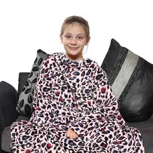 Couverture à manches en flanelle de qualité supérieure rose léopard - 2